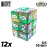 12x Dados D6 16mm - Naranja/Verde Transparente