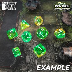 12x Dados D6 16mm - Verde/Amarillo Transparente