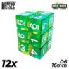 12x Dados D6 16mm - Verde/Amarillo Transparente