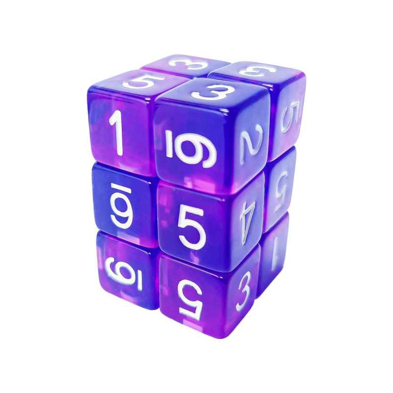 12x Dados D6 16mm - Azul/Lila Transparente