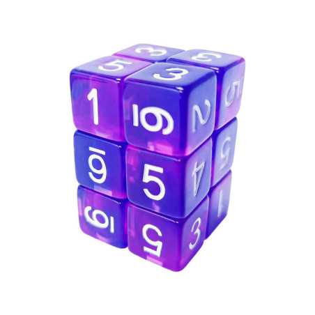 12x Dados D6 16mm - Azul/Lila Transparente