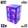 12x Dados D6 16mm - Azul/Lila Transparente