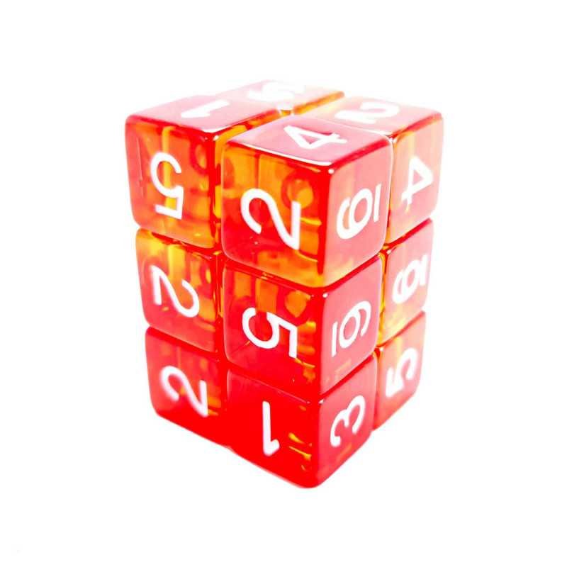 12x Dados D6 16mm - Rojo/Amarillo Transparente