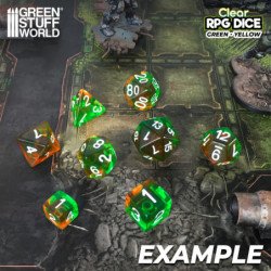 36x Dados D6 12mm - Naranja/Verde Transparente