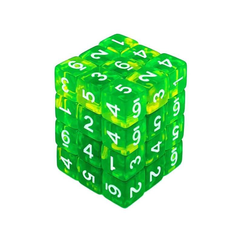 36x Dados D6 12mm - Verde/Amarillo Transparente