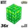 36x Dados D6 12mm - Verde/Amarillo Transparente