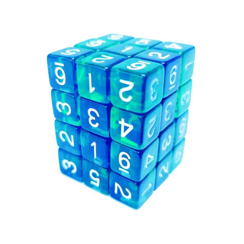 36x Dados D6 12mm - Azul/Turquesa Transparente