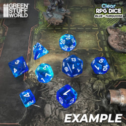36x Dados D6 12mm - Azul/Turquesa Transparente
