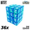 36x Dados D6 12mm - Azul/Turquesa Transparente