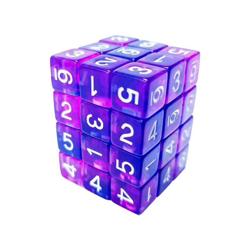 36x Dados D6 12mm - Azul/Lila Transparente