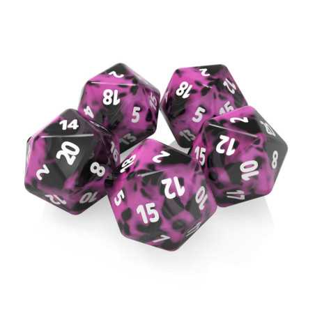 5x Dados D20 20mm - Rosa Marmol
