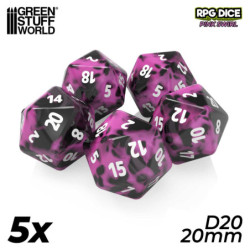 5x Dados D20 20mm - Rosa Marmol
