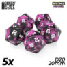5x Dados D20 20mm - Rosa Marmol