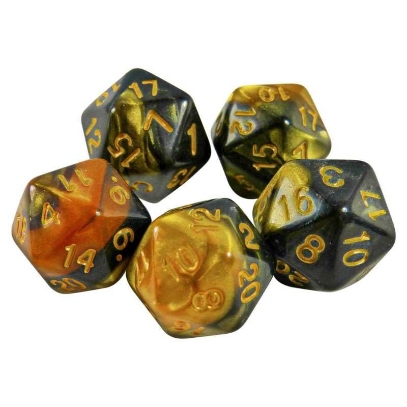 5x Dados D20 20mm - Ambar Marmol