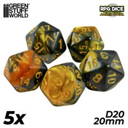 5x Dados D20 20mm - Ambar Marmol