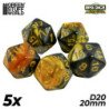 5x Dados D20 20mm - Ambar Marmol