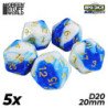 5x Dados D20 20mm - Azul Blanco