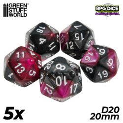5x Dados D20 20mm - Lila Marmol