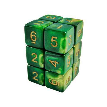 12x Dados D6 16mm - Verde Marmol