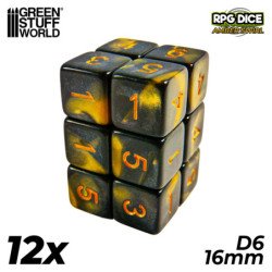 12x Dados D6 16mm - Ambar Marmol