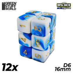 12x Dados D6 16mm - Azul Blanco