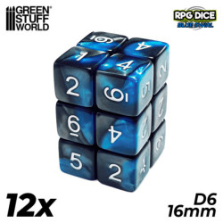 12x Dados D6 16mm - Azul Marmol