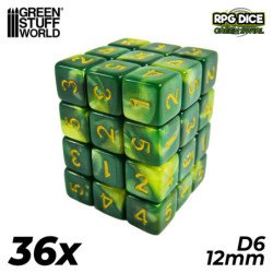 36x Dados D6 12mm - Verde Marmol