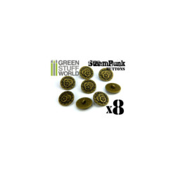 8x Botones RUEDAS y TORNILLOS SteamPunk - Oro Viejo