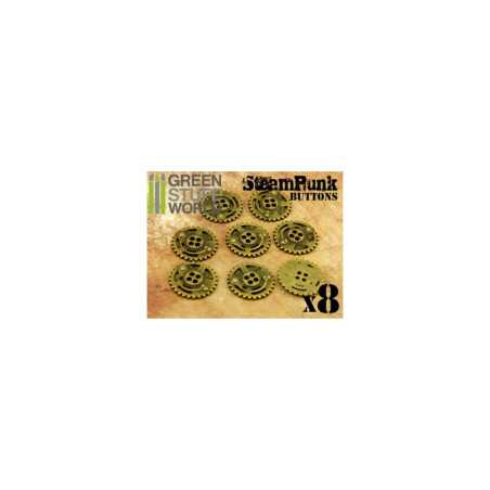 8x Botones RUEDAS DENTADAS SteamPunk - Oro Viejo